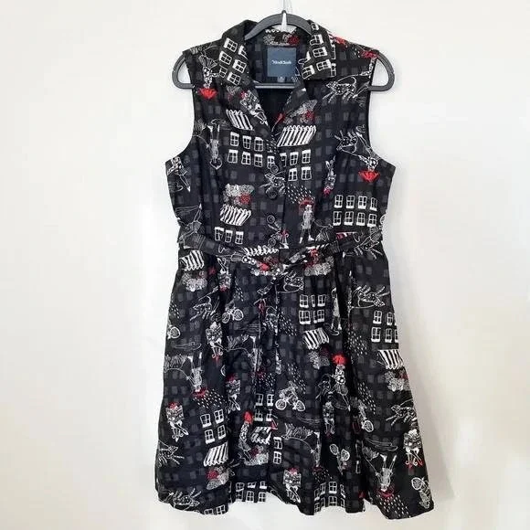 ModCloth Community Brunch Belted Sleeveless Shirt Dress XL Black - Picture 2 of 13